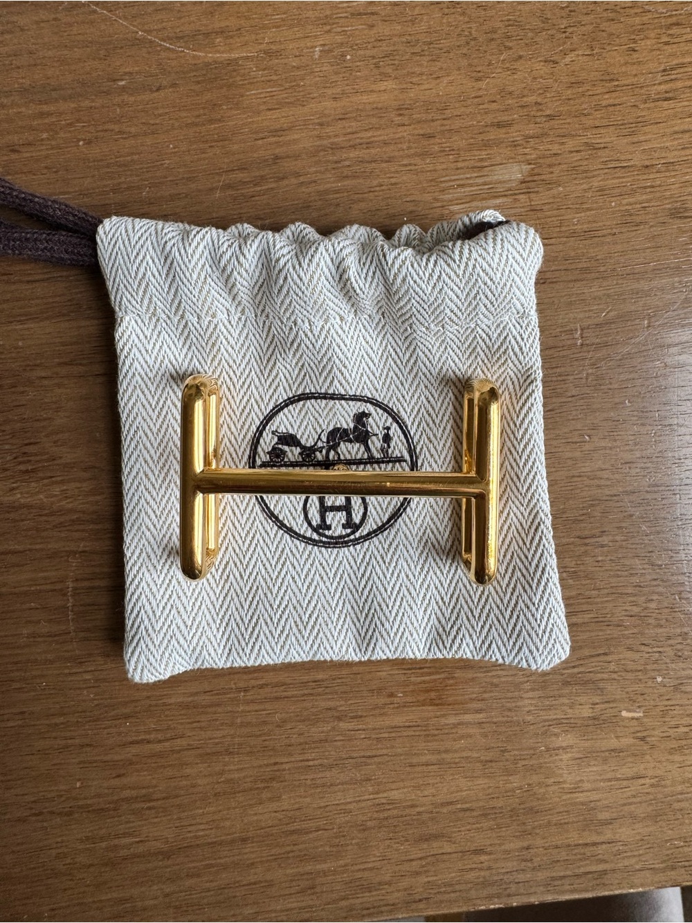 Hermes Gold-tone 'H' Belt Buckle with Red Accents